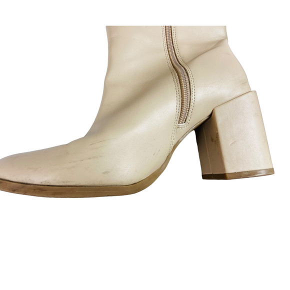 A New Day-Womens Cream Side Zipper Block Heeled Round Toe Ankle Boots 7.5 - Picture 6 of 10